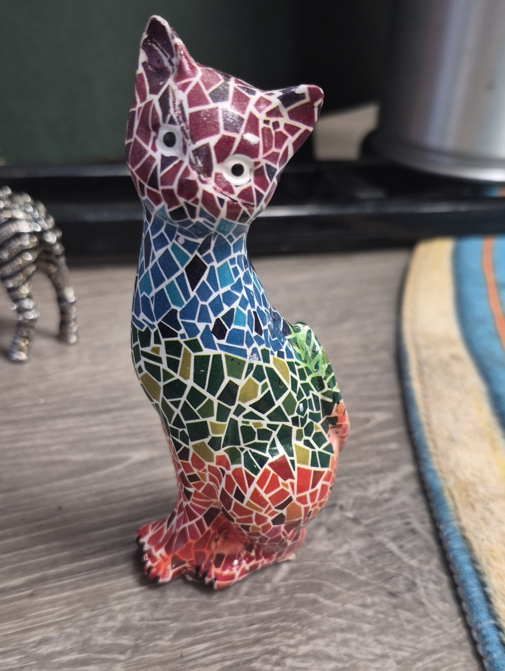 Ambiance Multicolor Mosaic Cat Figurine - Red, Blue, Green, Yellow